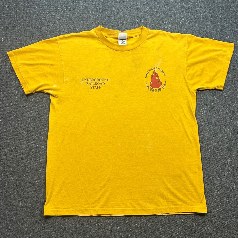 TShirt Sz L Mens Yellow Skater Underground Railroad Staff Certified Fire Walker